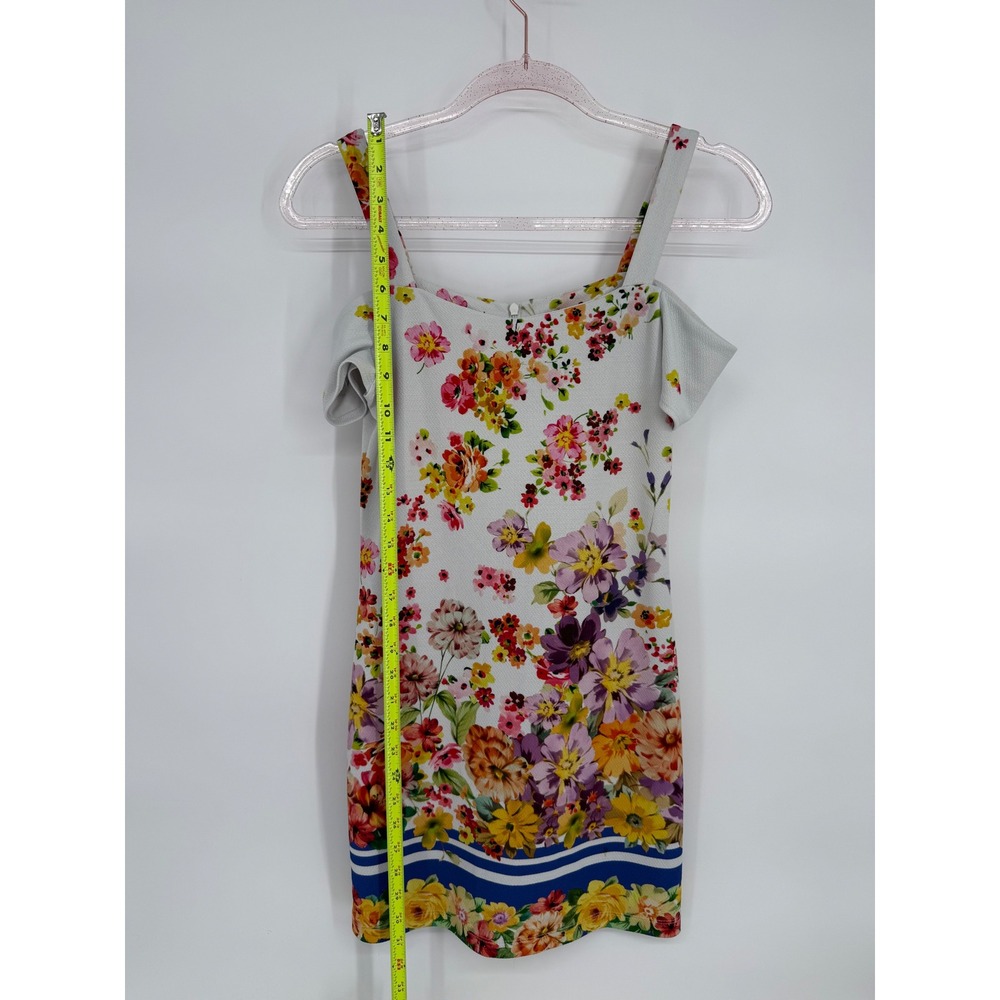 Cps Womens Floral Print Cold Shoulder Bodycon‎ Dress Blue Stripe Hem Size S